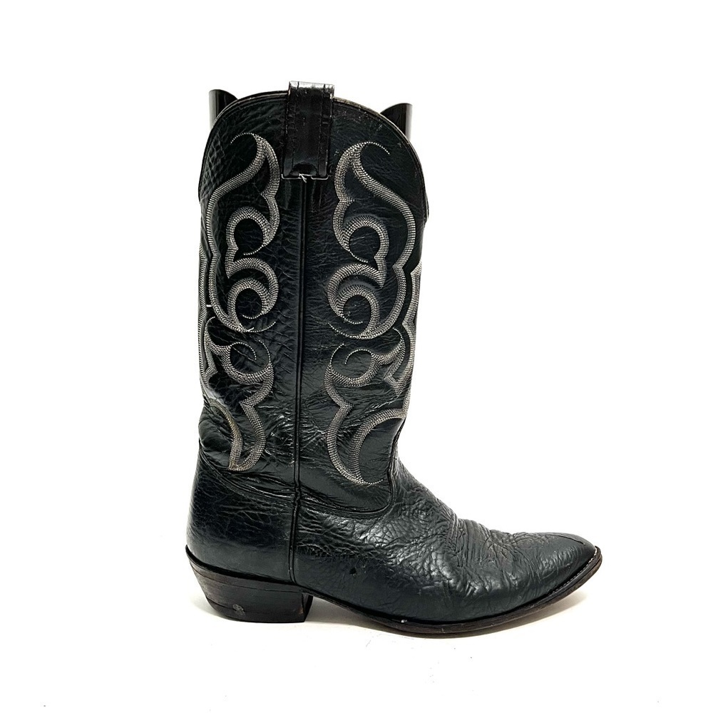 Vintage 1970s men’s black leather mid calf goth cowboy boots